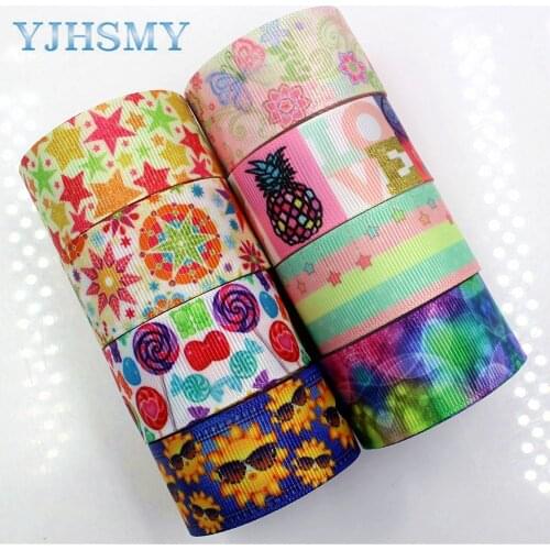 YJHSMY,D-171108-548 25 mm 10 yards Spring flower ribbons Heat Transfer Printing Grids Wedding Accessories DIY Handmade Materials