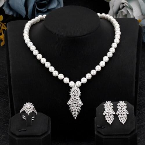 TIRIM Luxury Baroque Pearl Necklace Sets for Women Jewelry Accessory Cubic Zirconia Bridal Jewel Dubai Fashion Charms Pendant