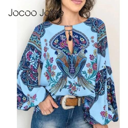 Jocoo Jolee Women Indie Folk Style Blouse Vintage Flare Long Sleeve Geometric Pattern Shirt Boho Casual Female Tops Loose Blusas