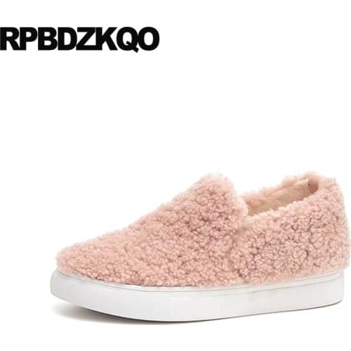 Female fashion flats fur designer shoes china ladies slip on round toe chinese luxury winter high quality 2019 pink women casual