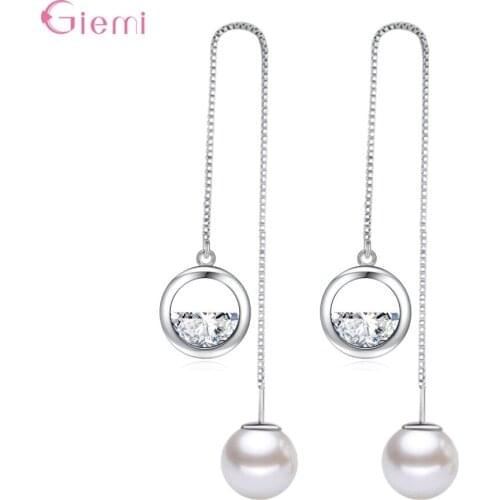Newest pendientes 925 Sterling Silver Spring Water Zircon Drop Earrings For Women Pearl Tassel Ear Line oorbellen Jewelry