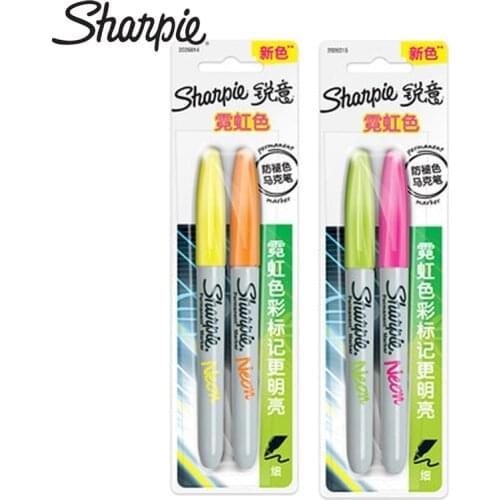 2 Pcs / Set Sharpie Sharp Marker Oily Marker Hand-Drawn Comic Strip Neon Yellow Green Blister Card Pack