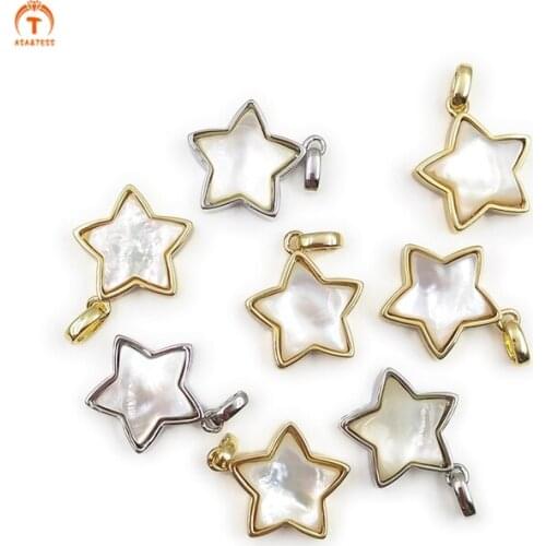 3pcs Natural Shell Cute Little Star Shape Pendants Jewelry Gold Silver Plated Pendants Finding For Necklace Making womens Gift