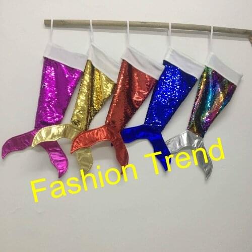 30pcs/lot latest custom personalize Christmas sequins mermaid tail stocking 5 colors mixed X-mas gift bags