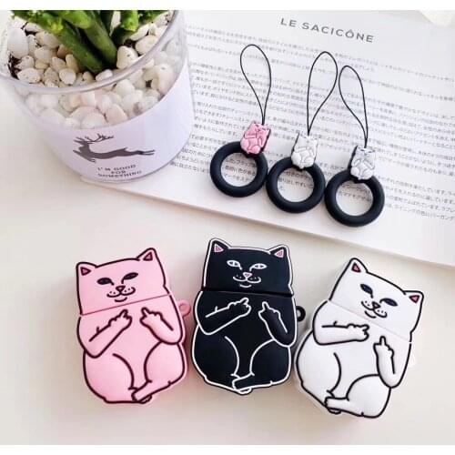 3D Animal Keychain Cow Cat silicone Case for Apple AirPods 2 Wireless Bluetooth Earphone Cover Charging Box Keyring