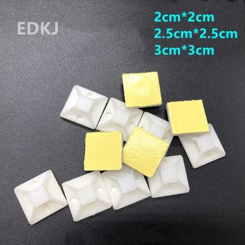 100PCS/Set White Cable Base Mounts 2cmx2cm 3cmx3cm Self Adhesive Cable Wire Zip Tie Mounts Bases Wall Holder Fixing Seat Clamps