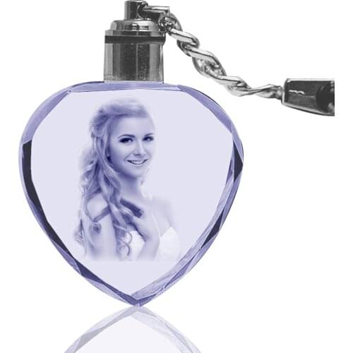 50unit/pack) Fashionable 3D Laser Engraved LED Heart Crystal Keychain With Rose For Wedding Decoration or Christmas Gifts KC003