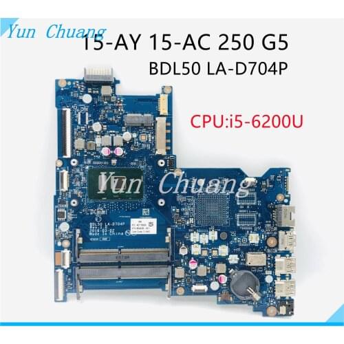 854937-601 854937-501 854937-001 For HP Notebook 15-AY 250 G5 250-G5 laptop motherboard SR2EY i5-6200U BDL50 LA-D704P Main board