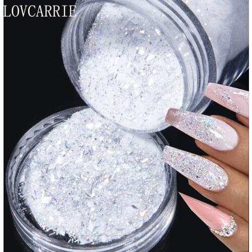 LOVCARRIE Glitter Acrylic Powder Pigment Dip 10ML Holographic Dipping Powder Gold Silver Sequins Builder Gel Acrylic Nails Art