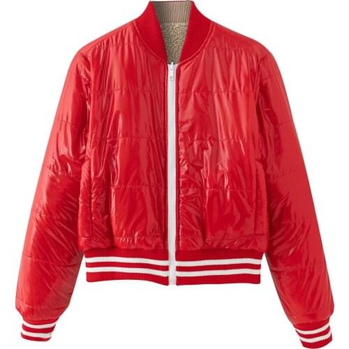 Loose plus velvet thickened double-sided stand-up collar baseball uniform cotton short coat waist jacket women