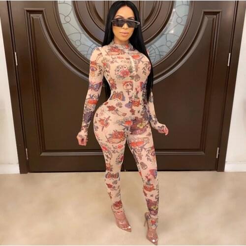 BKLD Women Jumpsuit Long Sleeve Bodysuit Clubwear Fashion Print O-Neck 2020 Autumn Long Pants Bodycon Rompers Womens Jumpsuit