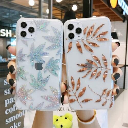 Luxury Fashion Plating gold leaf flower Transparent soft phone case For iphone 12 11 Pro MAX 7 8 Plus X XR XS MAX SE 2020 cover