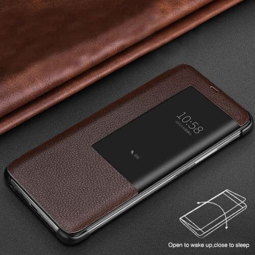 Genuine Leather Case For Huawei Mate 20 Pro Case Intelligent Wakeup Cover Window View Coque For Huawei Mate 20 Case Fundas
