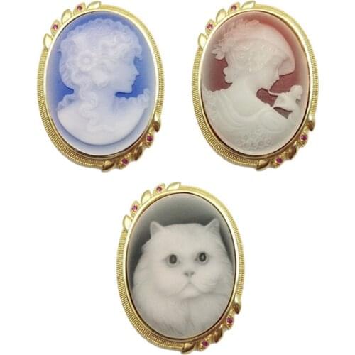 Elegant Agates Cameo Brooch Ladies' Beautiful Latest Gemstone Jewelry Vintage Beauty Lady Brooches Pin For Women