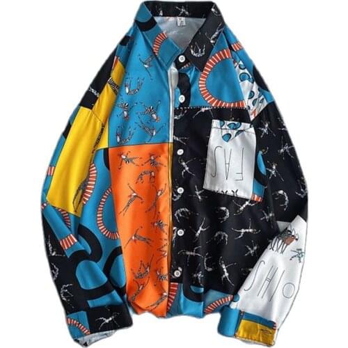 Hawaiian Shirt Men Long Sleeve Long Sleeve Mens Beach Printed Shirt Button-Down Gothic Clothes 2021 Autumn Streetwear