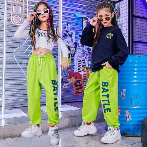 Green Hip-Hop Street Dance Clothes Girls Set Kpop Outfit Stage Costume Festival Clothing Jazz Dancer Outfit Cargo Pants DL8389