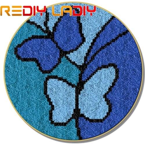 Latch Hook Rug Blue Butterfly Crocheting Carpet Rug 100% Acrylic Yarn Sofa Cushion Mat Crochet Tapestry DIY Carpet Art & Crafts