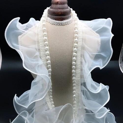 1Yard Latest Embroidery Lace Fabric Guipure Wide 8cm Ribbon Women Sewing Trim Crafts Beaded Lace Fabric For Wedding Dresses QZ05