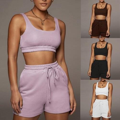 Summer Two Piece Shorts Sets Women Casual Tracksuit Elastic Tops And Loose Elastic High Waisted Mini Shorts Two Piece Sets 2021
