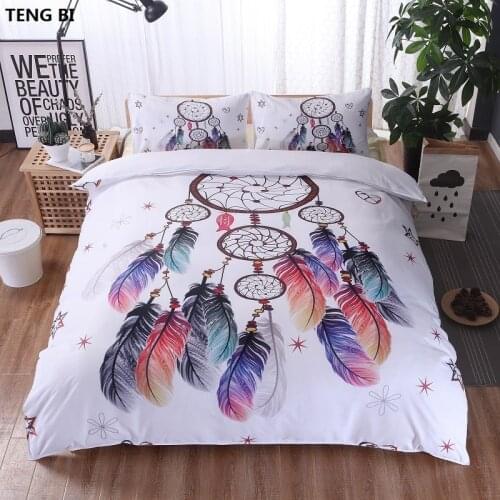Hot! Hipster Watercolor Bedding Set King Queen Full Twin Size Dreamcatcher Feathers Duvet Cover Bohemian Printed Bed Cover 3 Pcs