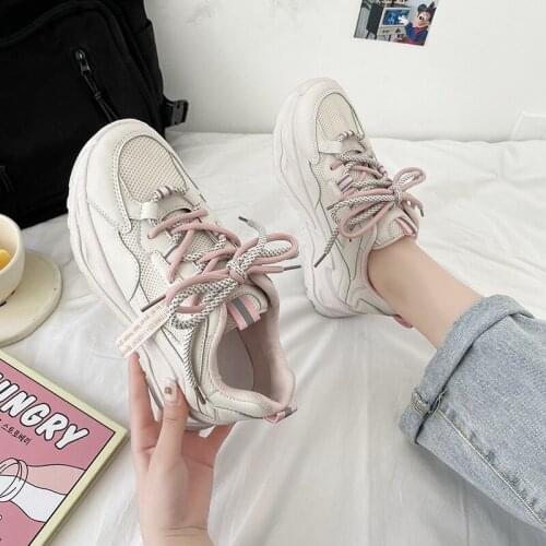 Chunky Sneakers Woman Mesh Breathable Casual Vulcanized Sneakers Comfortable Platform Lace-Up Running Sport Shoes Zapatos Mujer