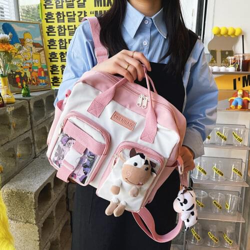 Lovely Cow Cartoon Backpack Women Korean Style Cute Shoulder Bags for Teenager Girls Travel Bag Clear Pocket Small Schoolbags