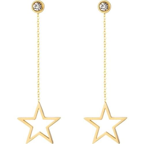 New Arrival Fashion Jewelry Zircon Hangs Five Pointed Star Woman Drop Earrings Stainless Steel Gold Color Earrings Wholesale