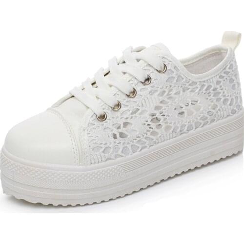 Hollow Out Platform Canvas Shoes Women Sneakers Woman Shoes Big Size 42 Black Chunky Sneakers Fashion Shoes Women White Sneakers