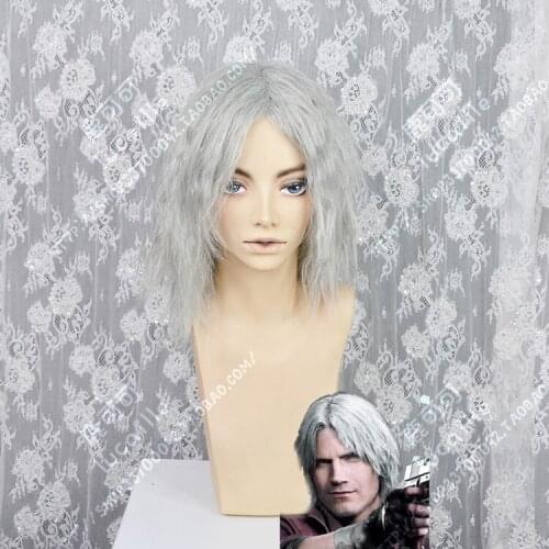 Anime Devil Can Cry 5 Dante Cosplay Wigs Silver Color Blue Synthetic Hair Heat Resistant Cosplay Wigs + Wig Cap