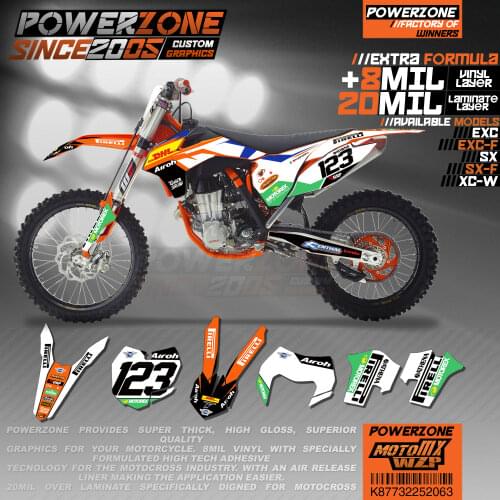 PowerZone Custom Team Graphics Backgrounds Decals 3M Stickers Kit For KTM SX SXF MX EXC XCW Enduro 125cc to 500cc 2011-2016 063