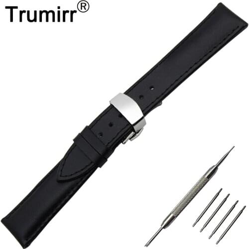 Genuine Leather Watch Band for Pebble Time Round 20mm / Bradley Timepiece Butterfly Buckle Strap Wrist Belt Bracelet Black Brown