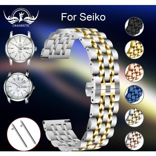 Stainless Steel Watch Band for Seiko 20mm 22mm Butterfly Buckle+Quick Release Wrist Strap Quick Release Stainless Steel Silver