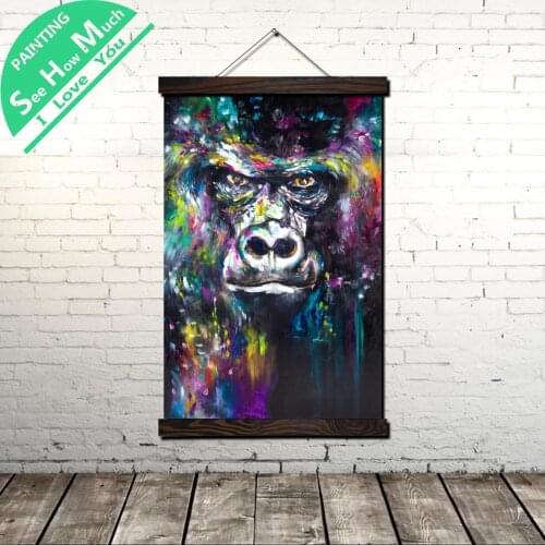 Orangutan on Oil Scroll Painting Canvas Vintage Poster and Prints Wall Art Pictures Living Room Bedroom Farmhouse Decoration