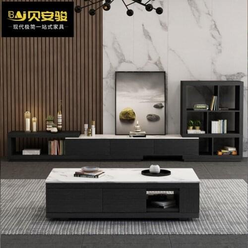 Luxury tea table cabinet light marble TV combination