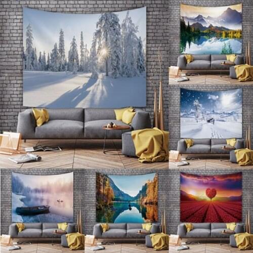 Snow mountain scenery tapestry Green forest beautiful dormitory decoration background cloth 3D decoration room tapestry