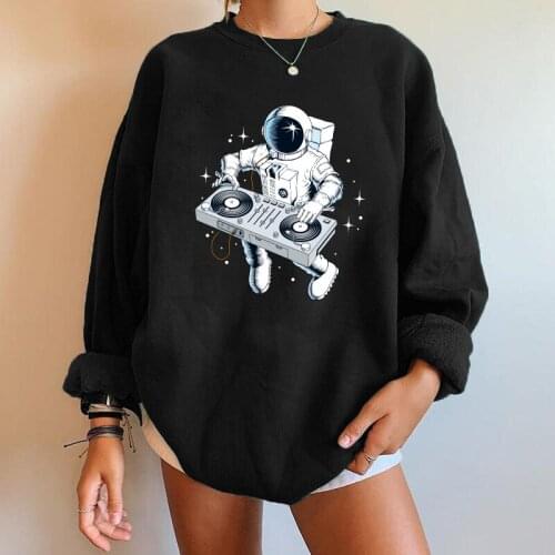 Funny Astronaut Print Women Sweatshirts Drop Shoulder Long Sleeve Loose Sweatshirt Streetwear Harajuku Hip Hop Woman Hoodies