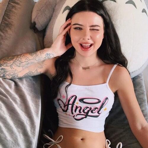 QICIUS Summer Casual Camis Crop Tops Women 2021 Fashion Letter Print ANGEL Cyber Y2k Top Clothes Sexy Cropped Camisole Clubwear