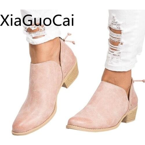 Retro Vintage Women Chelsea Boots Pu Leather Spring Autumn Female Martin Boots Slip-On High Heels Zip Boots