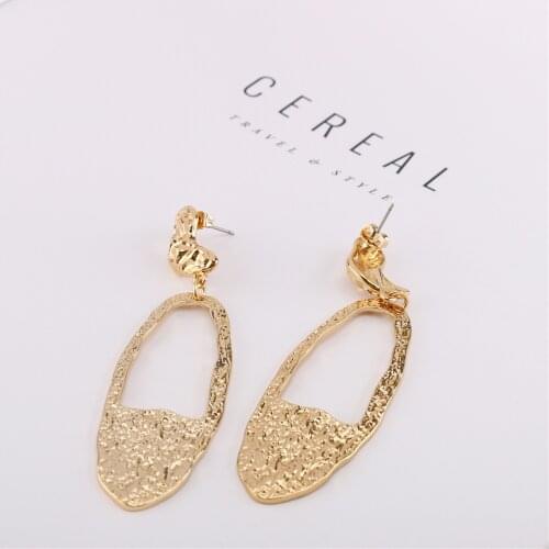 Irregular Hollow Oval Metal Uneven Surface Design Drop Dangle Earrings for Women Fashion Jewelry Gift