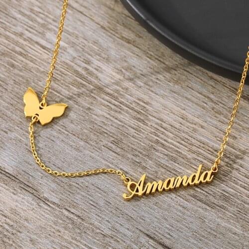 Customized Butterfly Name For Women Necklace Personality Bohemian Style Stainless Steel Pendant Wedding party Accessory Jewelry