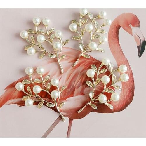 2 pcs/lot Pearl Branch Leaf Alloy Button / Buckle Dot Button DIY Handmade Bridal Hair Accessories DIY Creative Alloy Choker Leaf