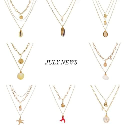 2019 New Natural Red Coral Branch Pendant Necklace Multi-layer Shell Lady Natural Seastar Pendant Necklace For Women Gift