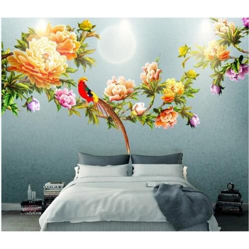 3d wall murals wallpaper for living room Hand painted flowers and birds palace background decor photo wallpaper for walls 3 d