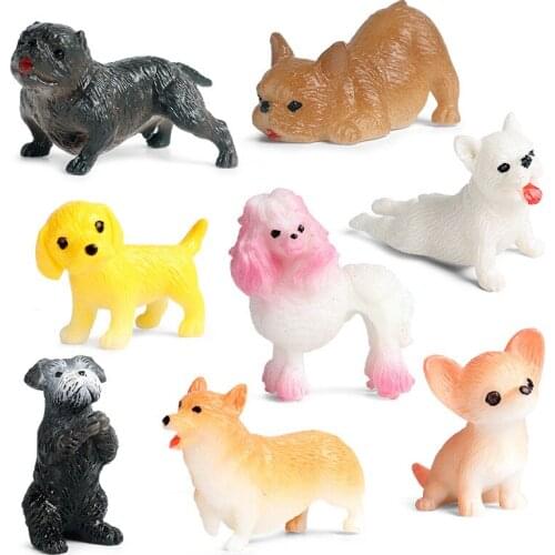 8pcs/set Mini Pet Dog Bulldog Childrens Plastic Toy Decoration Set Simulation Solid Wild Animal Model