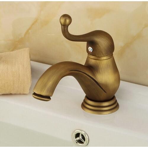 Antique Brass Single Hole Deck Mounted Single Handle Lever Bathroom Vessel Basin Sink Faucet Mixer Water Taps mnf106