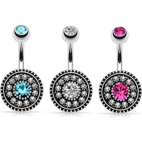 Flower belly button rings body jewelry women blue crystal navel piercing sexy nipple septum ring