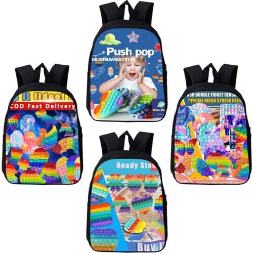 3D Print Canvas POP It Backpacks Mochila Cartoon 12/16 Inch School Bags Colorful Funny Bag Children Sac A Dos Unisex Travel Bags