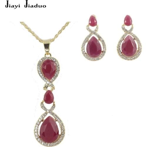 Jiayi jiaduo Indian Retro Jewelry Set Charm for Women Gold-Color Necklace Earrings Pendant Bridal Party Clothing Accessories Gif