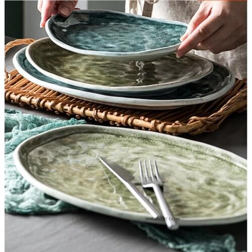 Ceramic Plate Dishes Steak Plate Household Japanese Tableware Oval Sushi Plate Kitchen Characteristic Restaurant Service Plate