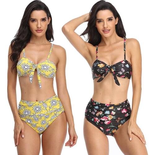 Two Pieces Floral Sexy Women Summer Swimwear Bikinis Set Ladies Beachwear Brazilian Bow-knot Swimsuit Bathing Suit Swimming Suit